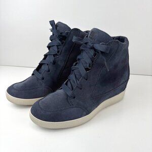 Sorel Womens Out N About Navy Blue Suede Faux Wedge Sneakers Size 10 US